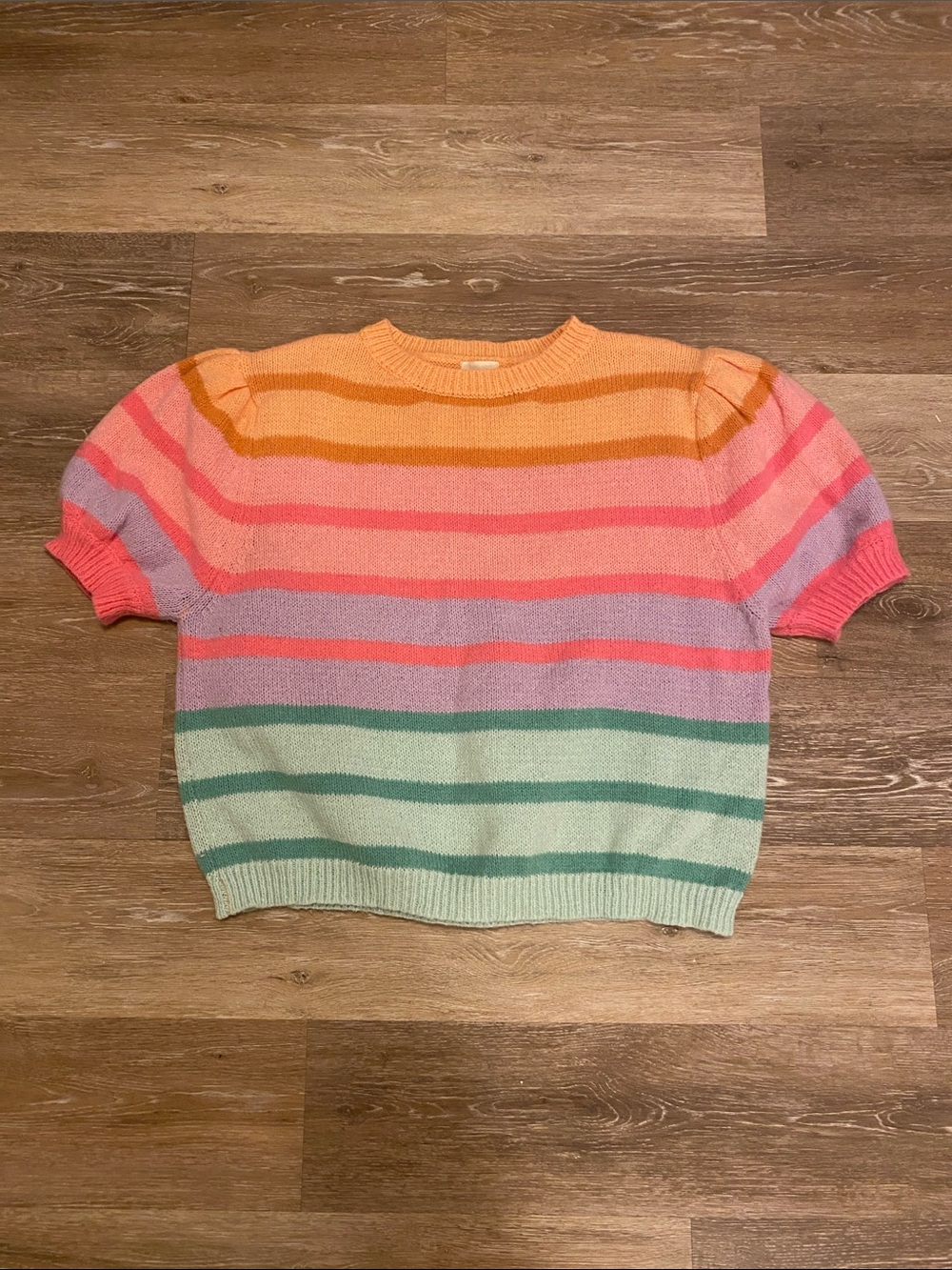 BiBi Pastel Striped Crewneck Sweater in Orange, Pink, Lavender & Mint